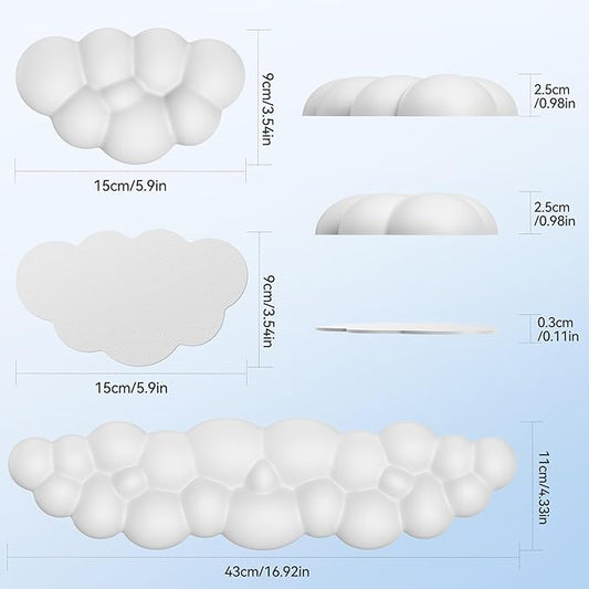 TECKNET Cloud Keyboard Wrist Rest Set, Cloud Wrist Rest with Non-Slip Base, PU Leather Wrist Pad for Keyboard with Ergonomic Memory Foam for Computer Laptop Office Gaming and Pain Relief, White