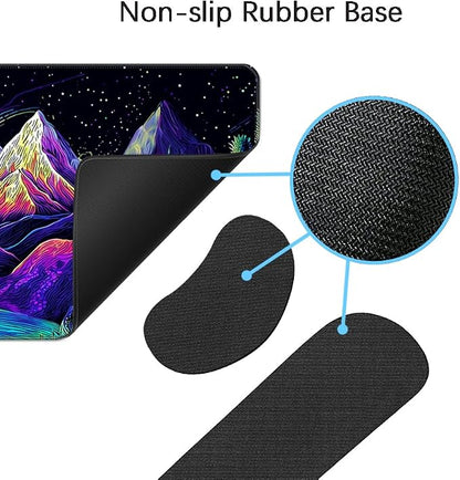 Desk Mat, Large Gaming Mouse Pad with Wrist Rest, 4 in1 XXL Mouse pad+Keyboard Wrist Rest+Mouse Pad Wrist Support+Cup Coaster Set, Ergonomic Desk Pad for Home Office, Neon Landscape