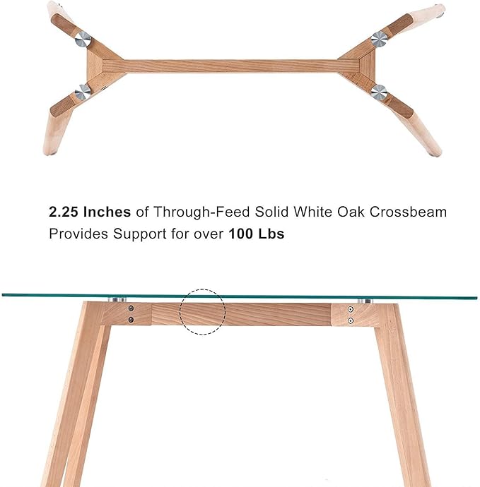 ivinta Glass Office Desk, 43" Rectangular Computer Desk with Solid Wood Legs, Modern Dining Table for Living Room, Office, Kitchen, TAM-WT