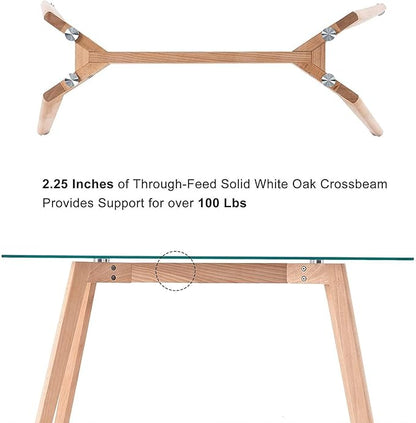 ivinta Glass Office Desk, 43" Rectangular Computer Desk with Solid Wood Legs, Modern Dining Table for Living Room, Office, Kitchen, TAM-WT