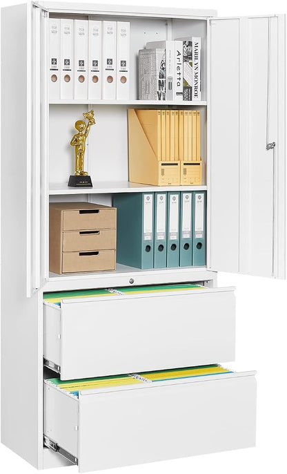 Fesbos Metal Steel Cabinets with 2 Lockable Lateral File Cabinets and Doors, Steel Metal Filing Lockers for Home Office Hanging Files Letter/Legal/F4/A4 Size