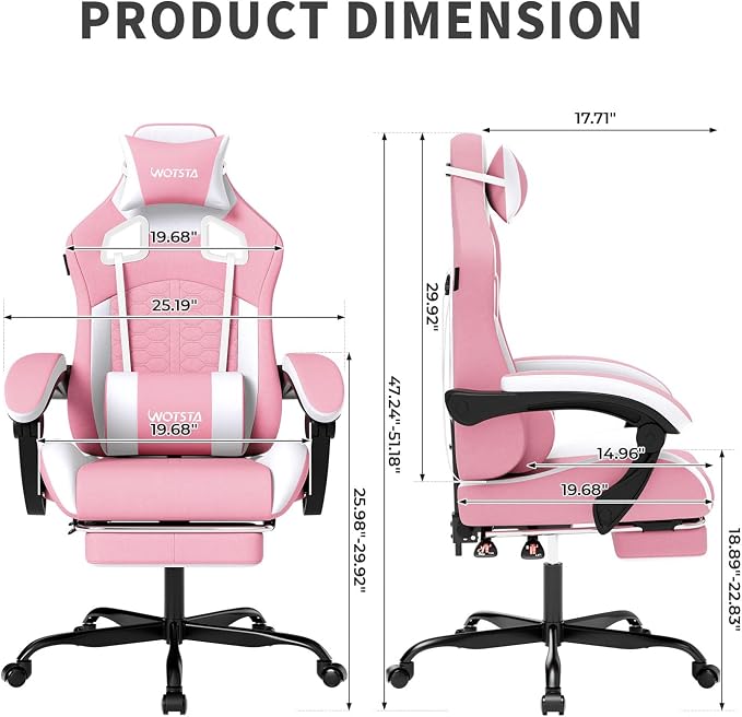 Gaming Chair with Massage,Ergonomic PC Gaming Chair with Footrest Comfortable Headrest and Lumbar Support,High Back Game Chair PVC Leather,300LBS (Pink)