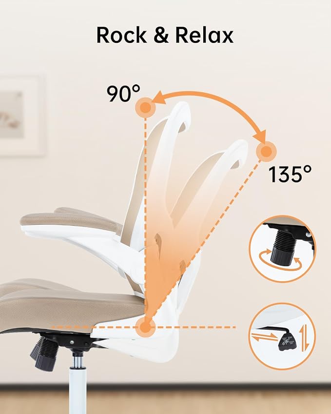 Ergonomic Office Chair,PU Leather Swivel Desk Chair with Lumbar Support,Adjustable Height Executive Task Chair with Flip-Up Armrests,Comfy Coumputer Chair for Home Office(Khaki)