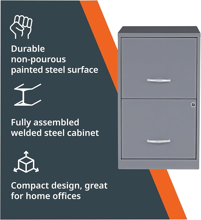 NuSparc 2 Drawer Locking Filing Cabinet | Pre-Assembled Steel Construction | Space-Saving Design is Perfect for Home and Small Office | Letter-Size | Assembled in North America