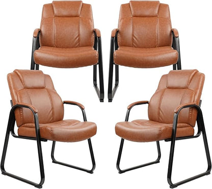 CLATINA Big & Tall 500 lb. Guest Chair, PU Leather Office Reception Chairs with Sled Base, Desk Chair No Wheels for Waiting Room Conference Lobby Computer Living Room, Brown, 4 Pack