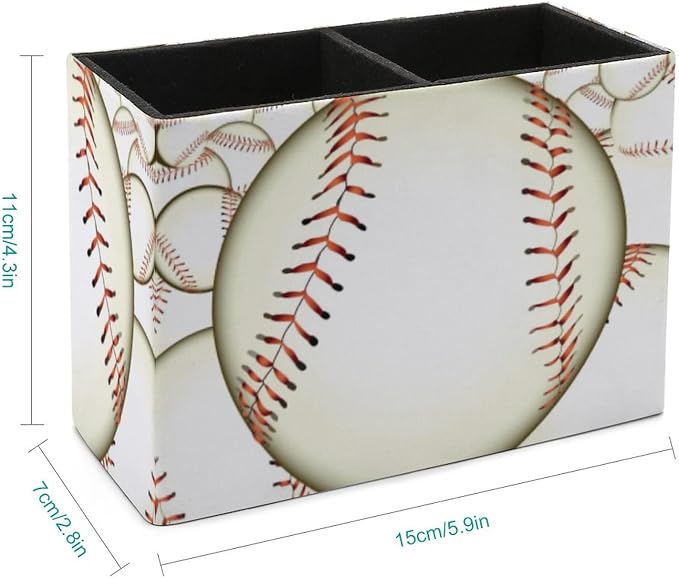 Niapessel Pencil Holder for Desk, Ball Baseball Pen Holder Storage Desktop Pen Organizer Desk Pencil Organizer Makeup Brush Holder for Office School College Leather