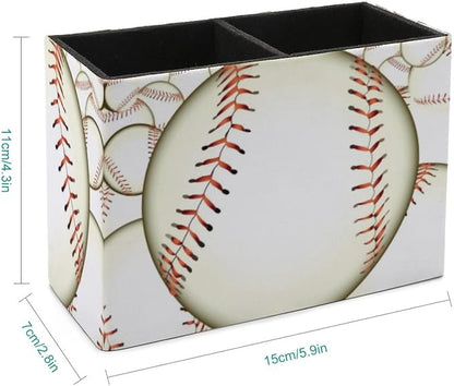 Niapessel Pencil Holder for Desk, Ball Baseball Pen Holder Storage Desktop Pen Organizer Desk Pencil Organizer Makeup Brush Holder for Office School College Leather