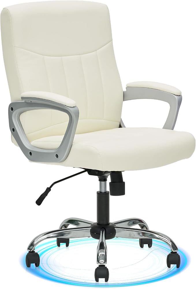 CLATINA Office Computer Desk Chair Executive Mid Back Chair Comfortable Ergonomic Managerial Chair Adjustable PU Leather Home Office Desk Chair Swivel, White 1PK