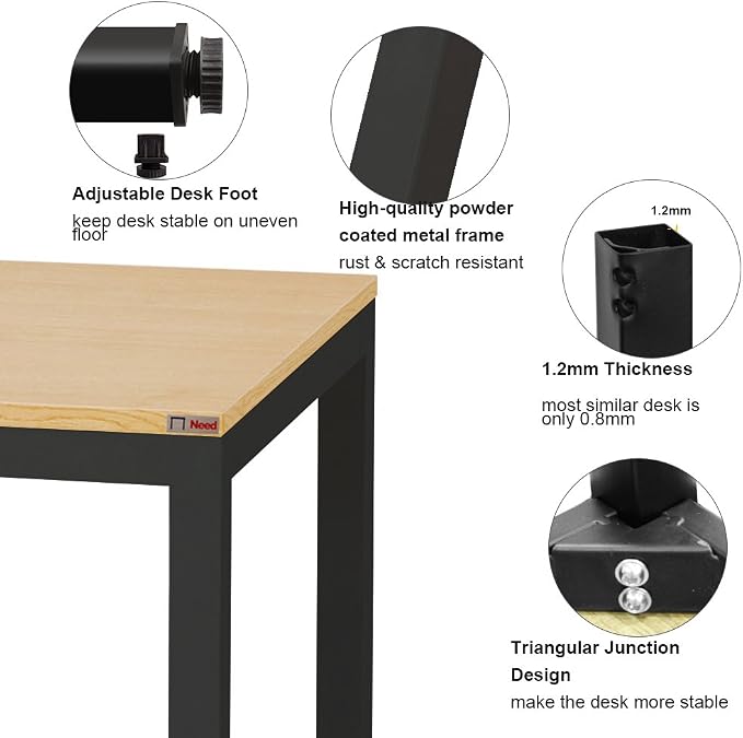 SogesHome 63 inches Computer Desk for Home Office, Modern Simple Large Gaming Desk, Writing Study Laptop Table Workstation with Metal Frame, Teak and Black