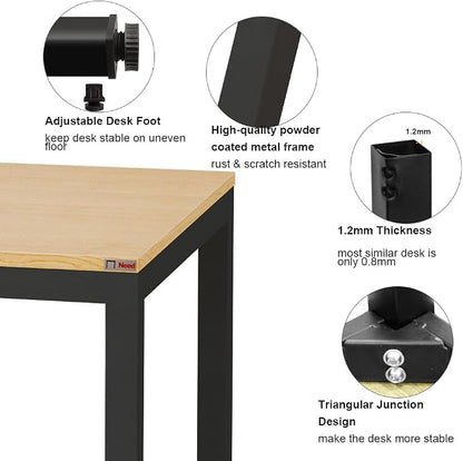 SogesHome 63 inches Computer Desk for Home Office, Modern Simple Large Gaming Desk, Writing Study Laptop Table Workstation with Metal Frame, Teak and Black