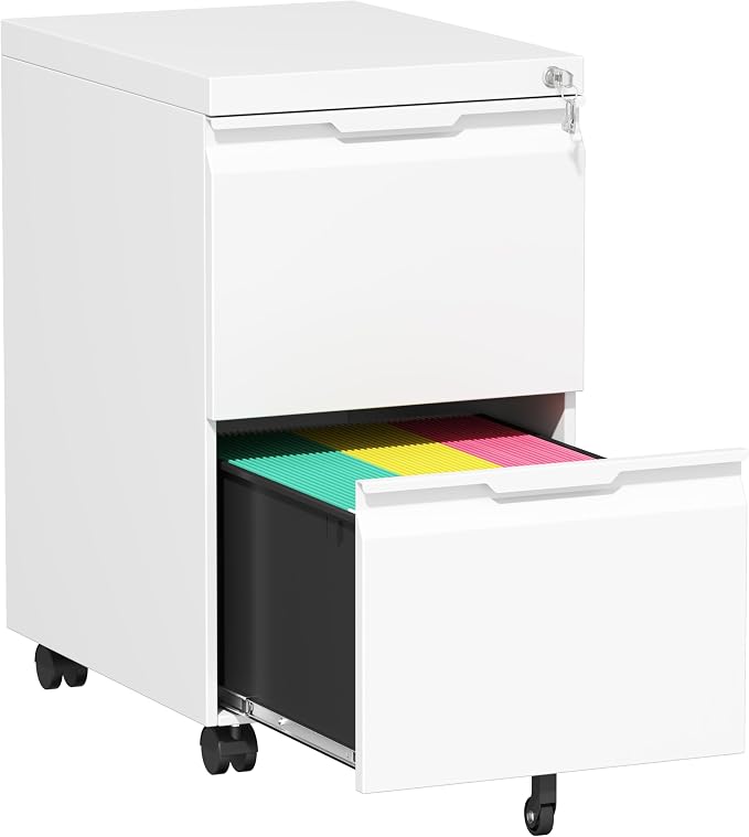 Bestoo Mobile File Cabinet with Lock, 2 Drawer Filing Cabinet, Under Desk Metal Rolling Filing Cabinets for Home Office, Fits Letter/Legal/A4 Size File, Easy Assembly