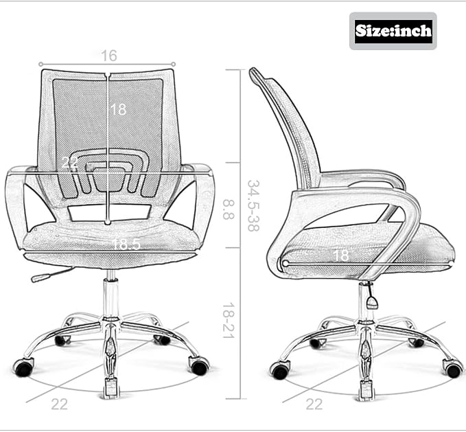BestOffice Office Chair Mid Back Desk Chair1 Ergonomic Mesh Computer Gaming with Larger Seat, Executive Height Adjustable Swivel Task with Lumbar Support Armrest for Women Adults Women, Men White