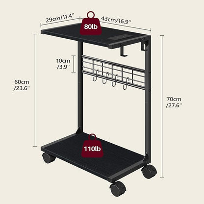 PC Stand, Computer Tower Stand with Charging Station, 16.9" W x 11.4" D x 27.6" H, Computer Cart with Wheels and Hooks, CPU Holder for Carpet, Floor and Under Desk, Easy Assembly, Black