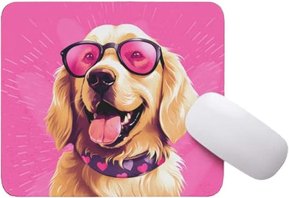 Pink Mousepad Glamour Dog Golden Retriever Mouse Pad for Home Office Gaming Working Desk Computer Desktop Accessories Non-Slip Rubber Mousepad for Dog Lovers