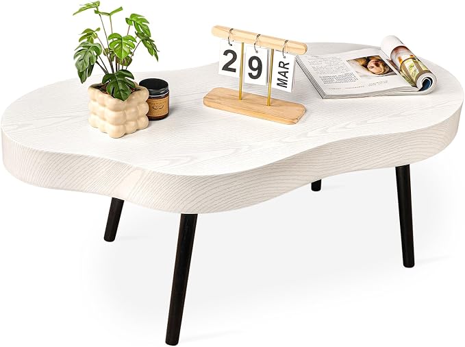 Cloud Coffee Tables Modern Small Coffee Table Wood Frame Low Floor Table for Sitting on the Floor White Funky Center Tea Tables for Living Room Reception Room