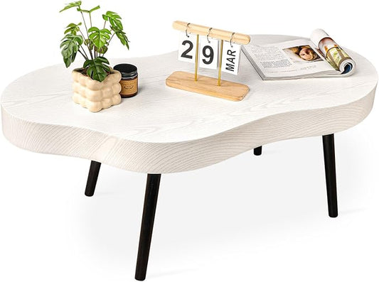 Cloud Coffee Tables Modern Small Coffee Table Wood Frame Low Floor Table for Sitting on the Floor White Funky Center Tea Tables for Living Room Reception Room
