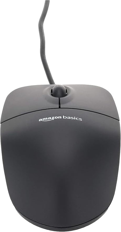 Amazon Basics 3-Button USB Wired Mouse with Responsive Tracking, Plug & Play, Compatible with Windows and Mac, Black