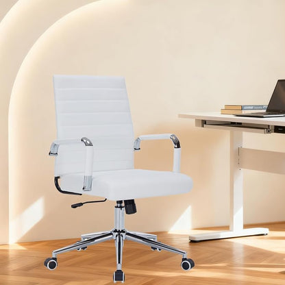 Sidanli Ergonomic Desk Chairs, Executive Swivel Leather Mid Back Chair with Smooth Rolling Wheels for Office, Conference Room White