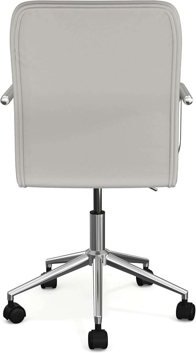 Martha Stewart Taytum Swivel Task Chair with Armrests for Home Office in Gray Faux Leather with Polished Nickel Frame