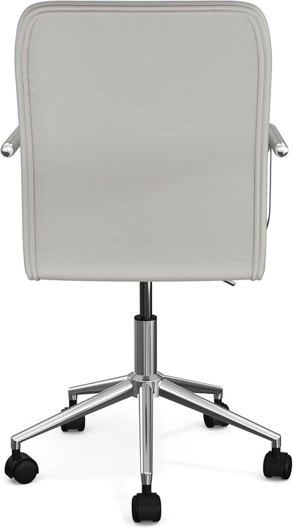 Martha Stewart Taytum Swivel Task Chair with Armrests for Home Office in Gray Faux Leather with Polished Nickel Frame
