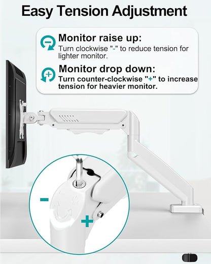 Dual Monitor Arm Desk Mount Fits 13 to 32 inch Computer Screens, Holds 4.4 to 19.8lbs Display VESA Mount, Adjustable Double Monitor Stand with Clamp/Grommet Base, 75/100mm Bracket, White, Freelift