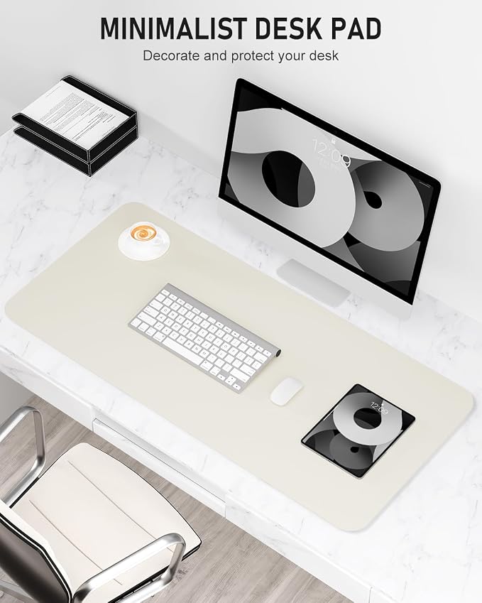 Desk Pad, 30" x 14" PU Leather Non-Slip Desk Mat Large Mouse Pad for Desktop, Waterproof Laptop Computer Writing Mat for Office, Home, Work, Gaming, Ivory White