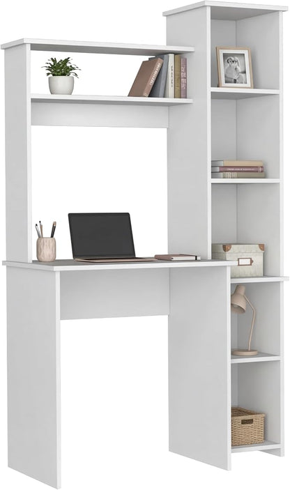 Tuhome Versalles Writing Desk with Two Superior Shelves, Five Side Open Storage Compartments, Space-Saving Modern Workstation Design for Studios and Offices, Ideal for Organization, Books