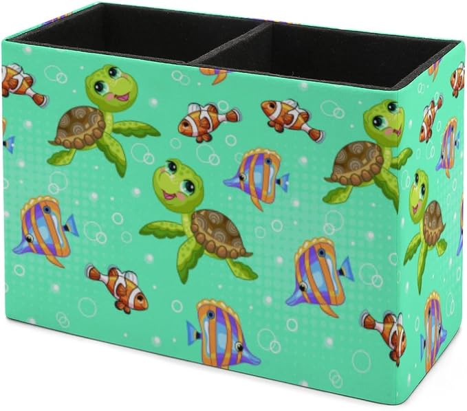 Niapessel Pencil Holder for Desk, Tropical Fish And Turtle Pen Holder Storage Desktop Pen Organizer Desk Pencil Organizer Makeup Brush Holder for Office School College Leather