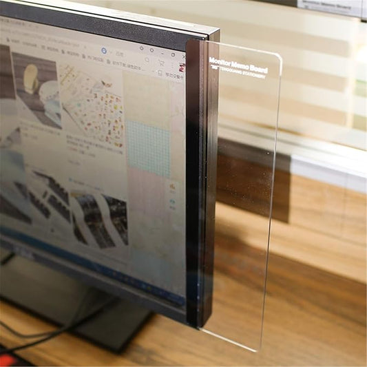 MINSA Fashion Multifunction Utility Acrylic Transparent Computer Monitors Side Panel/Memo Pads/Message Boards/Sticky Boards for Computer Screen, 1 Set (Left & Right) (Transparent)