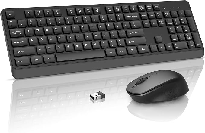 BKA BYA Wireless Keyboard and Mouse Combo,Full Size Quiet Bluetooth Keyboard and Mouse, 2.4GHz USB Receiver, Cordless Silent Keyboard and Mouse for PC, Windows, MAC, Laptop, Black