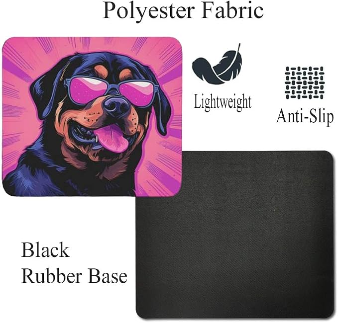 Pink Mousepad Glamour Dog Rottweiler Mouse Pad for Home Office Gaming Working Desk Computer Desktop Accessories Non-Slip Rubber Mousepad for Dog Lovers