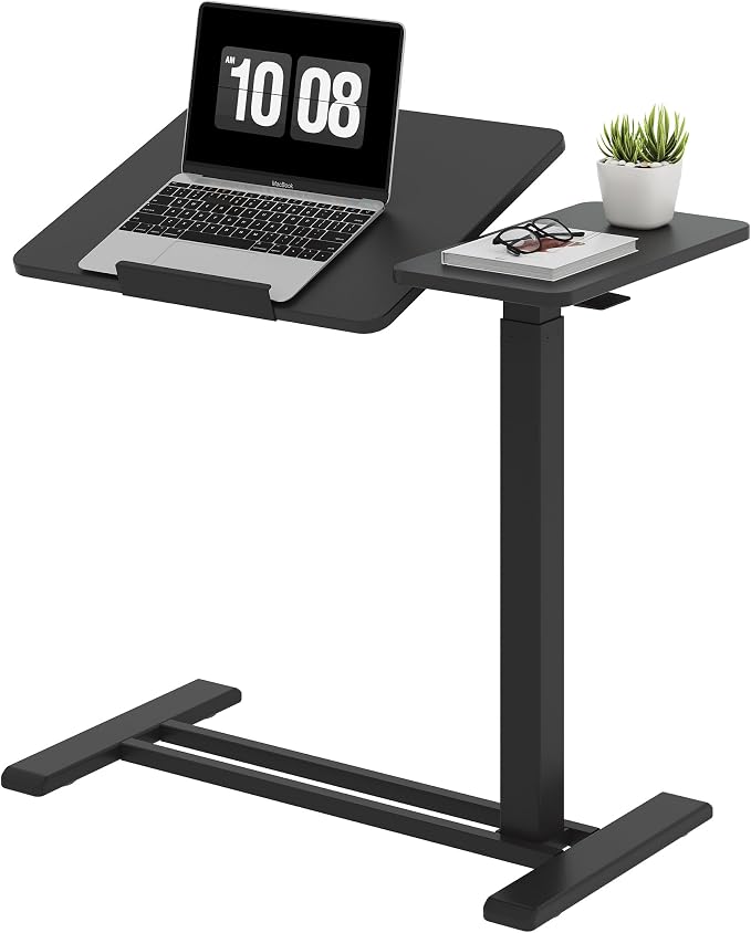 SANODESK Small Rolling Overbed Table Adjustable Height with Wheels, Mobile Laptop Desk with Tilting Desktop, Portable Computer Workstation for Home Office, Classroom, Bedside, Black