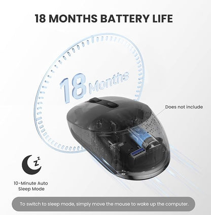 TECKNET Bluetooth Wireless Mouse, Bluetooth 5.2 & 2.4G USB-A Receiver, Compact & Portable, Silent Click, Ergonomic Symmetrical Design, 18-Month Battery, Adjustable DPI, Wide Compatibility - Black