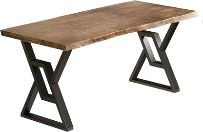 55 Inch Real Wood Desk for Home Office, Solid Pine Writing Desk with Natural Live Edge, Rustic Computer Desk with Industrial Metal Legs, Large Workstation Table for Study, Gaming and Dining