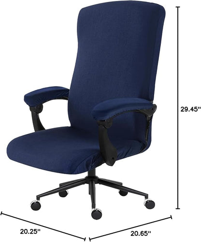 Stretch Computer Office Chair Cover with Armrest Covers Durable Zipper Universal Washable Removable Spandex Rotating Boss Chair Slipcovers Anti-dust Soft Desk Chair Seat Protector, Navy