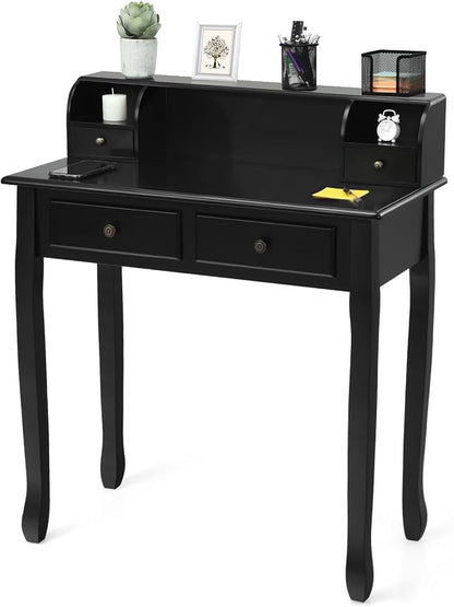 Giantex Writing Desk with 4 Drawers, Removable Floating Organizer 2-Tier Mission Home Computer Vanity Desk for Apartment Small Space (Black)
