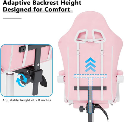 OS MOTOR Gaming Chair with Headrest and Lumbar Support, Ergonomic High Back Office Chair, Racing Style Executive Computer Desk Chair, Leather Adjustable Swivel Task Chair for Home Office (Pink White)