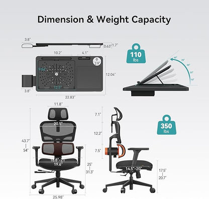 Newtral Office Chair Ergonomic - Home Office Desk Chair, Back Pain Chair with Auto-Following Lumbar Support, 4D Armrest, Seat Depth and Height Adjustable