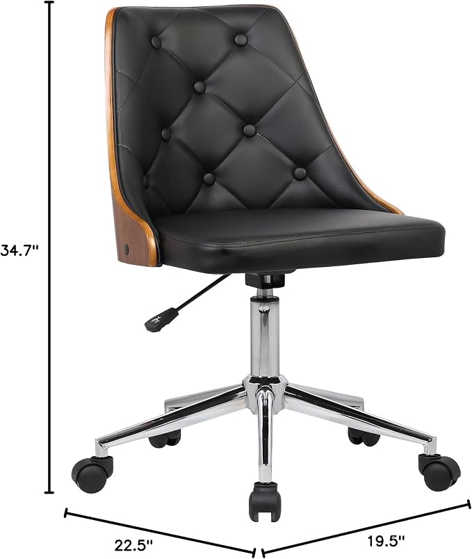 Armen Living Diamond Office Chair in Black Faux Leather and Chrome Finish