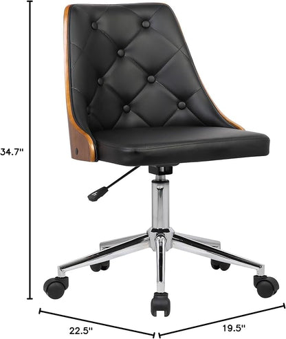 Armen Living Diamond Office Chair in Black Faux Leather and Chrome Finish