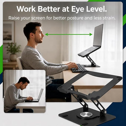Uncaged Ergonomics Swivel Laptop Stand for Desk, Adjustable Computer iPad Stand for Desk w/ 360 Rotation, Portable Laptop Holder for Home Office Ergonomic Supplies (Black)