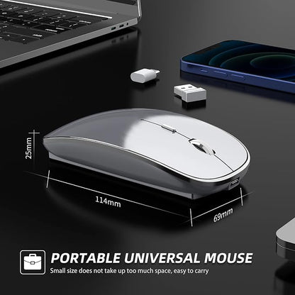 Halpilt Wireless Mouse Chargeable Portable Silent USB and Type-C Dual Mode Wireless Mouse 3 Adjustable DPI for Laptop, Mac, Android, PC (Q23S Grey)