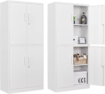 Metal Storage Cabinets with Locking Doors,71" Tall Garage Cabinet with 3 Adjustable Shelves, Lockable Steel Office Storage Caninet Tool Cabnet for Home Office,Garage, Pantry