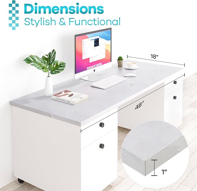 Kaboon 48x18 inches Tabletop, Solid One-Piece Desktop for Sit Stand Desk, Double Desks, L Desk DIY,Wood Countertop Home or Commercial Use,1 inch Thick, White Rock