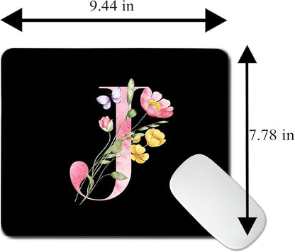 Mouse Pad Pinks Flowers Initial Letters Mousepad Desktop Laptop Computer Accessories Home Office Gaming Work Desk Computer Non-Slip Rubber Monogram Floral Alphabet A-Z mousepad (J)