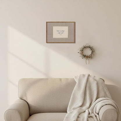How Lucky Are We Wall Art Framed Canvas, Vintage Gingham Quote Print, Trendy Preppy Aesthetic Stripe Inspirational Wall Decor for Bedroom Dorm Apartment 8x10 Inch