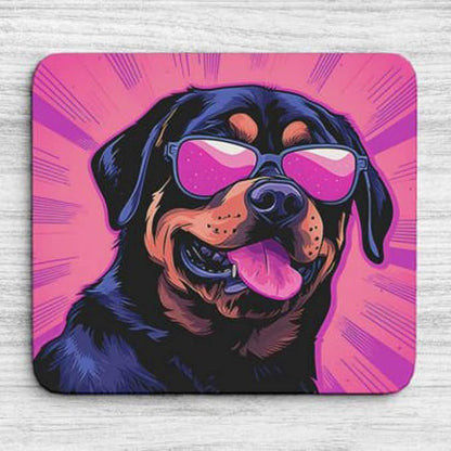 Pink Mousepad Glamour Dog Rottweiler Mouse Pad for Home Office Gaming Working Desk Computer Desktop Accessories Non-Slip Rubber Mousepad for Dog Lovers