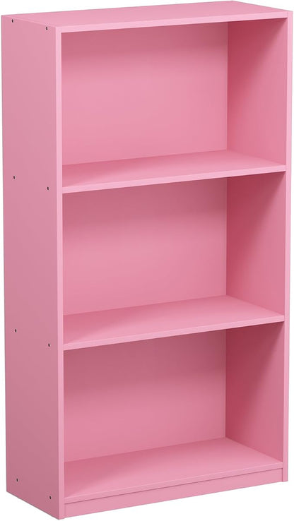 Furinno BASIC Book Shelf, 3-Tier Modern Bookshelf, Bookcase with Open Shelves, 9.3 x 21.8 x 39.5, for Living Room, Bedroom, Home Office, Pink