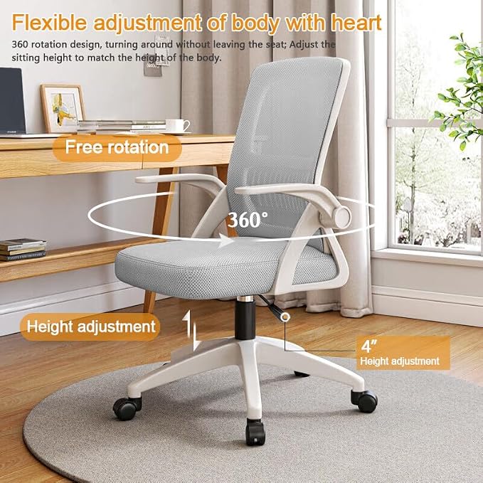 Home Office Chair Ergonomic Breathable Mesh Chair High Back with Adjustable Height Swivel with Flip-Up Arms and Lumbar Support