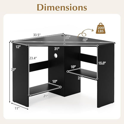 Giantex Corner Desk, Space-Saving Triangle Computer Desk with Storage Shelves & CPU Stand, Modern Makeup Vanity Table for Bedroom, Writing Desk for Small Spaces (Black)